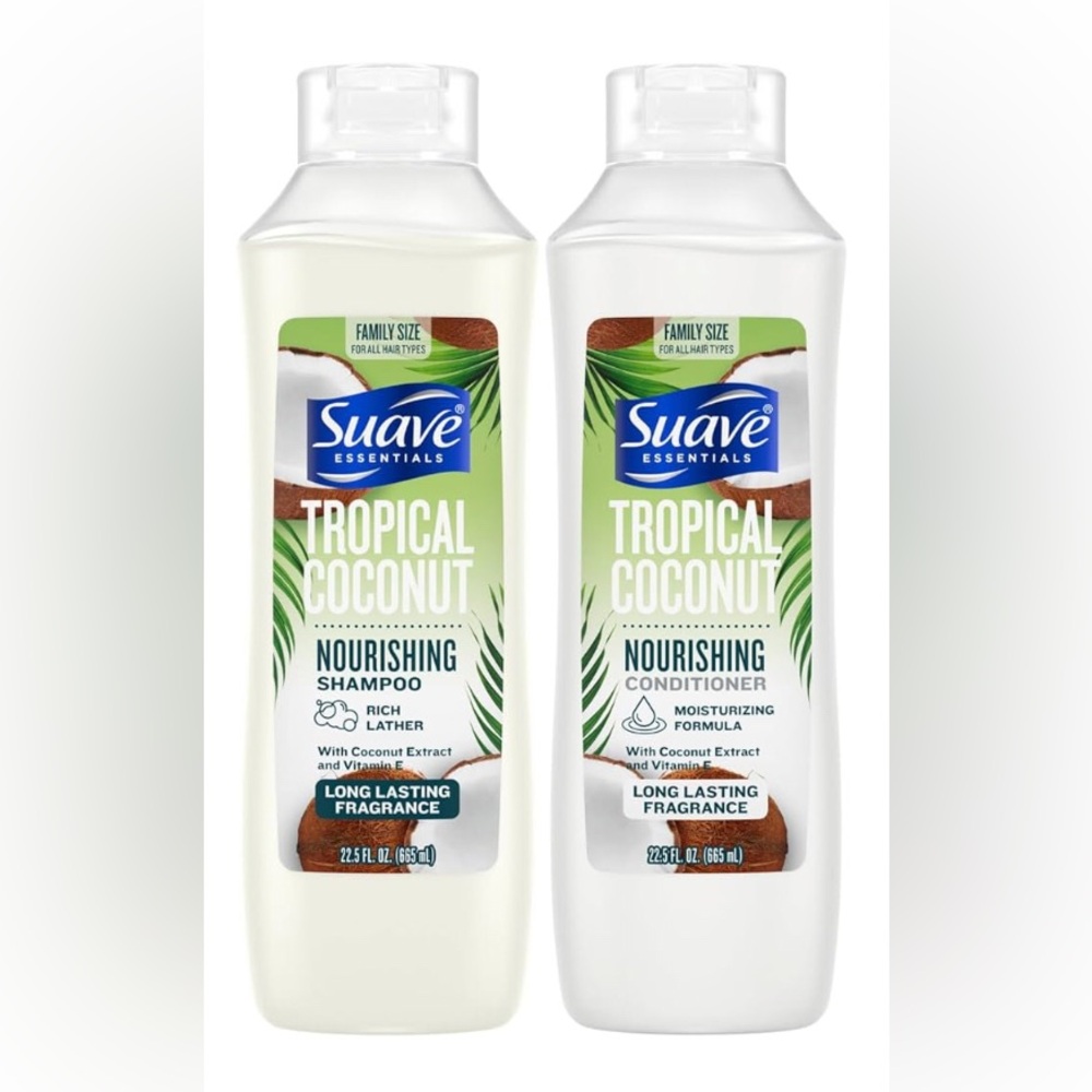 New SUAVE ESSENTIALS Family Size TROPICAL COCONUT Shampoo & Conditioner 22.5 oz